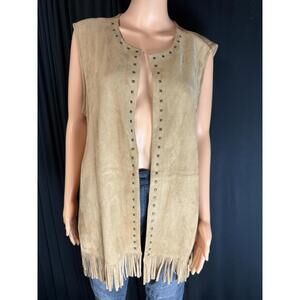 Ruby Rd NWT Fringe Vest Women XL  Faux Suede Western Boho Festival Stud Retro